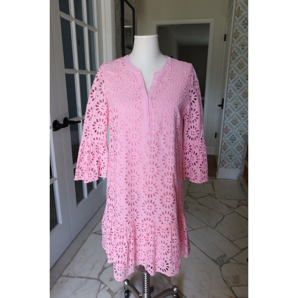 Lilly Pulitzer Pink 3/4 Sleeve V Neck Floral Bekah Dress Women Medium